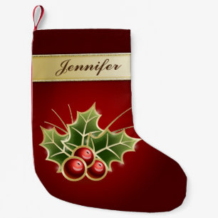 Shining Holly Berry Personalizable Small Christmas Stocking