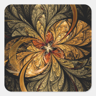 Shining Leaves Fractal Art Square Sticker