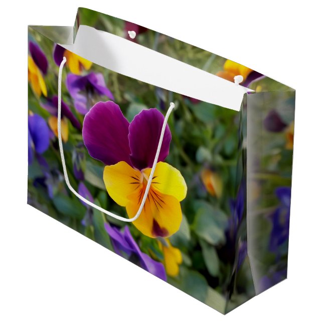 Shining pansies large gift bag (Front Angled)
