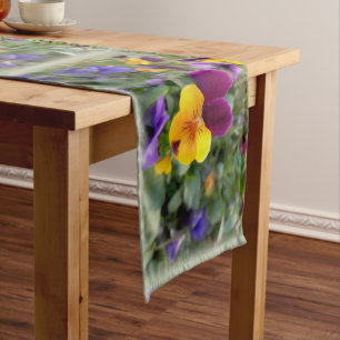 Shining pansies long table runner