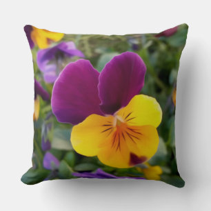 Shining pansies throw pillow