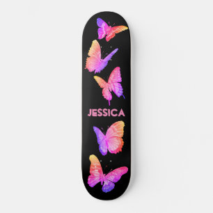 Shining Pink Cute Butterflies Monogram Skateboard