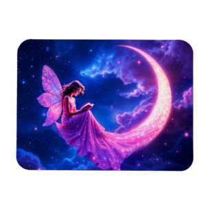 Shining pink fairy wings luminous stars art magnet