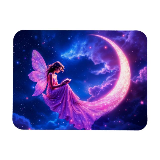 Shining pink fairy wings luminous stars art magnet (Horizontal)