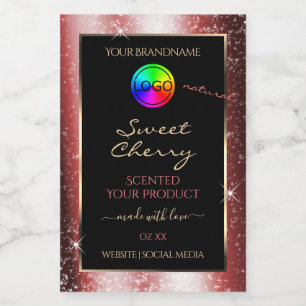 Shining Red Glitter Frame Product Label with Logo