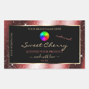 Shining Red Glitter Frame Product Label with Logo