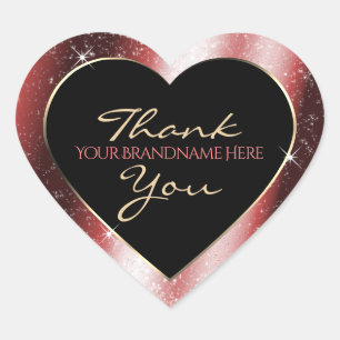 Shining Red Sparkle Glitter Frame Thank You Heart Sticker