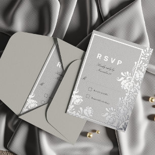 Shining Silver Botanical Framed RSVP Foil Invitation Postcard