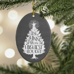 Shining Star Christmas Tree Chalkboard Keepsake Ceramic Ornament<br><div class="desc">Have yourself a merry little Christmas with this festive design! Features a bountiful Christmas tree with "hang a shining star upon the highest bough" inscribed inside, all on a brushed grey chalkboard background. Customize the reverse side with the year for a sweet holiday keepsake. Coordinating items, including Christmas cards, available...</div>