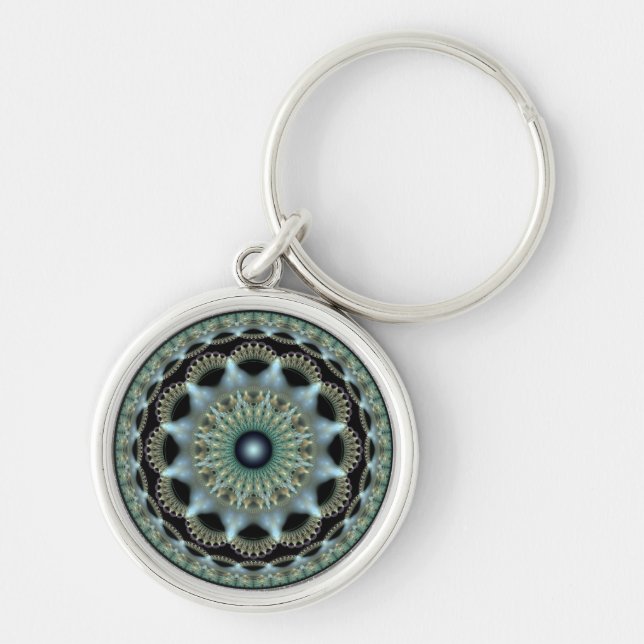 Shining star fractal round ornament keychain (Front)