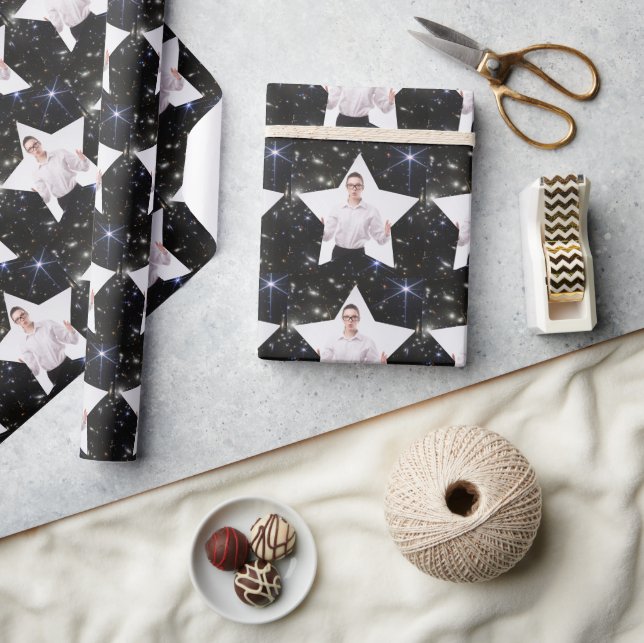 Shining Star Personalized Photo Space Background Wrapping Paper (Crafts)