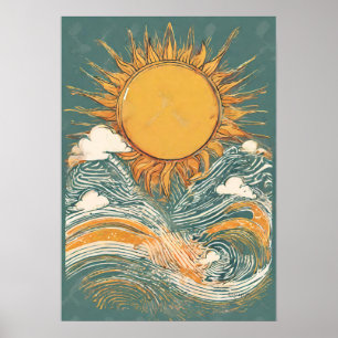Shining Sun Above Sun Illustration Wall Art Poster