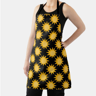 Shining Sun Illustration On Black Pattern Design  Apron