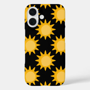 Shining Sun Illustration On Black Pattern Design  iPhone 16 Case