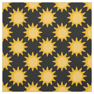 Shining Sun Illustration On Black Pattern Design  Fabric