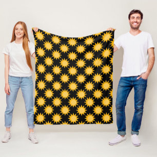 Shining Sun Illustration On Black Pattern Design  Fleece Blanket