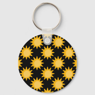 Shining Sun Illustration On Black Pattern Design  Keychain
