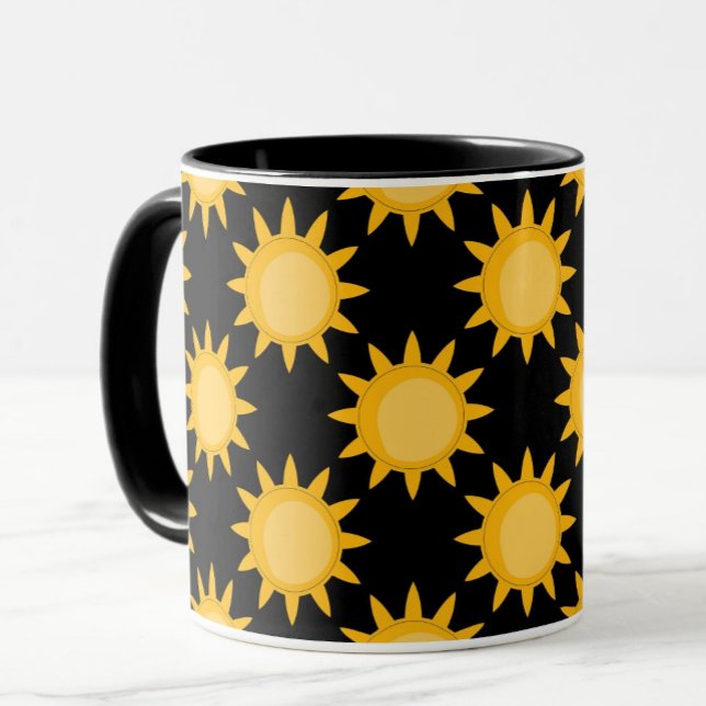 Shining Sun Illustration On Black Pattern Design  Mug (Creator Uploaded)