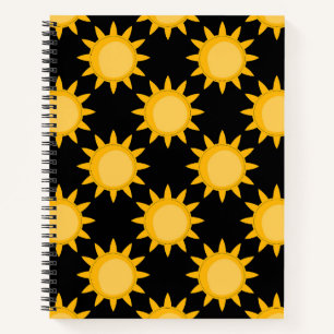Shining Sun Illustration On Black Pattern Design  Notebook