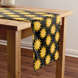 Shining Sun Illustration On Black Pattern Design  Short Table Runner