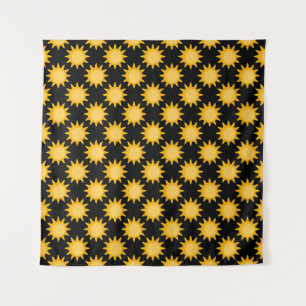 Shining Sun Illustration On Black Pattern Design Tapestry