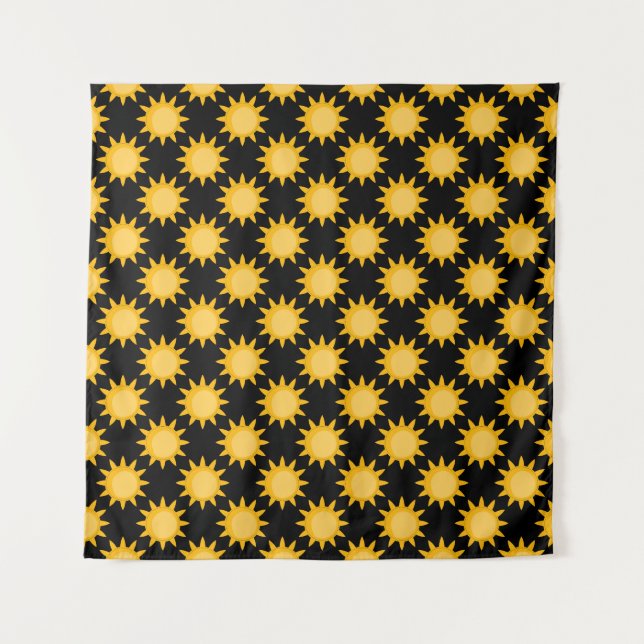Shining Sun Illustration On Black Pattern Design  Tapestry (Front)