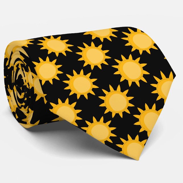 Shining Sun Illustration On Black Pattern Design  Tie (Creator Uploaded)