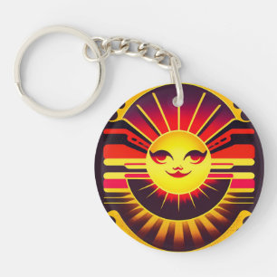 Shining sun with bright face  keychain