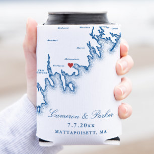 Shining Tides Wedding Favour Mattapoisett Map Can Cooler