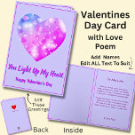 Shining Valentine Heart with Love Poem Card<br><div class="desc">Shining Heart - see the Love Poem Inside as well - Add Names  - - Valentine's Day Card! - -  Edit ANY of the Text. Front,  Inside & Back.</div>
