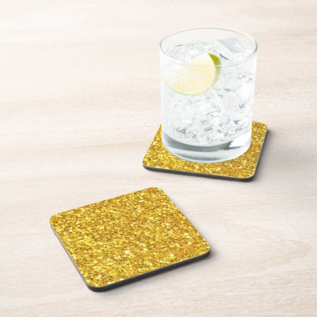 Shining Yellow Glitter Pattern Coaster (Right Side)