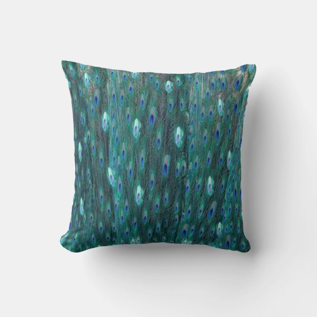 Shinny Peacock Feathers Throw Pillow (Front)
