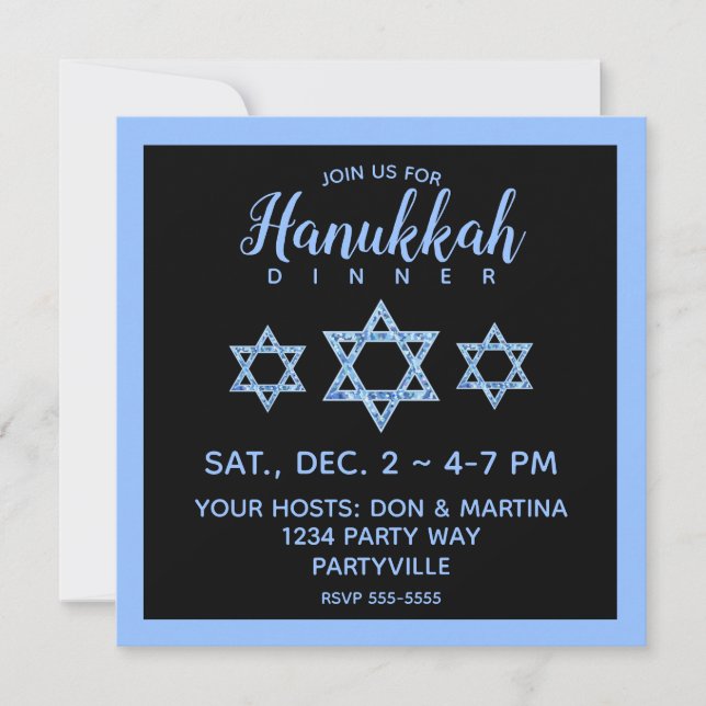 Shinny Star of David's Hanukkah Invitation (Front)