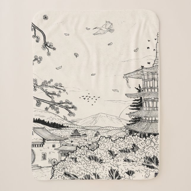 Shinto Shrine Fuji Edo Period Japan Shogun Inspire Sherpa Blanket (Front)