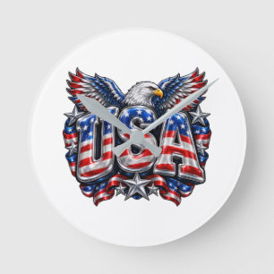 Shiny 3D Puffy USA Athletic Eagle Wall Clock