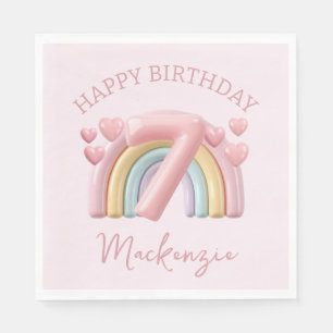 Shiny 3D Rainbow 7th Birthday Girl on Pink Napkin