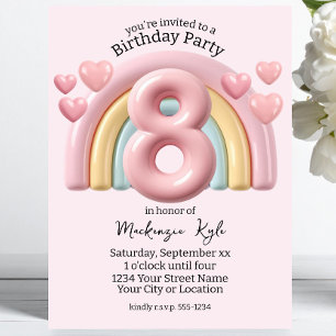 Shiny 3D Rainbow 8th Birthday Party For Girl Pink Invitation