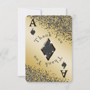 Shiny Ace of Diamonds & Black Glitter Thank You Card