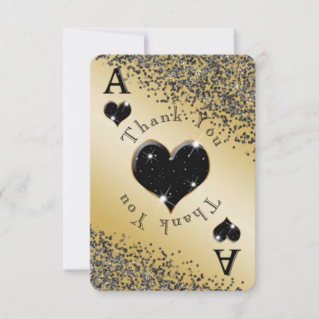 Shiny Ace of Hearts & Black Glitter Thank You Card (Front)