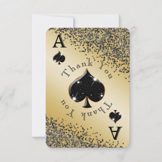 Shiny Ace of Spades & Black Glitter Thank You Card (Front)