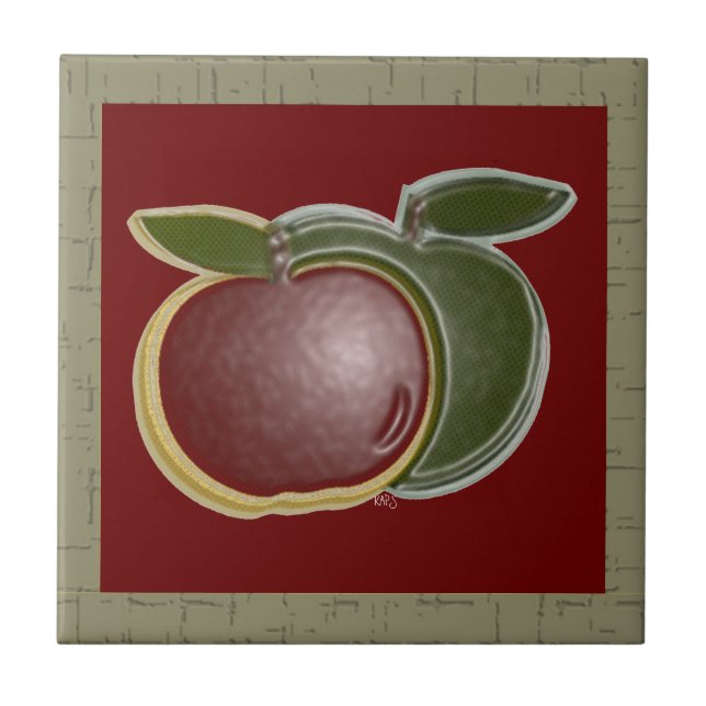 Shiny Apples 3D (sage/cranberry) Tile (Front)