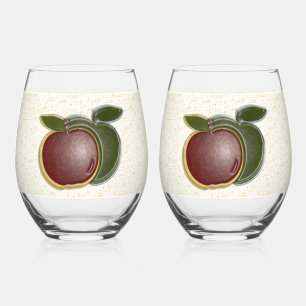 Shiny Apples Fruit Specks Stemless Wine Glass