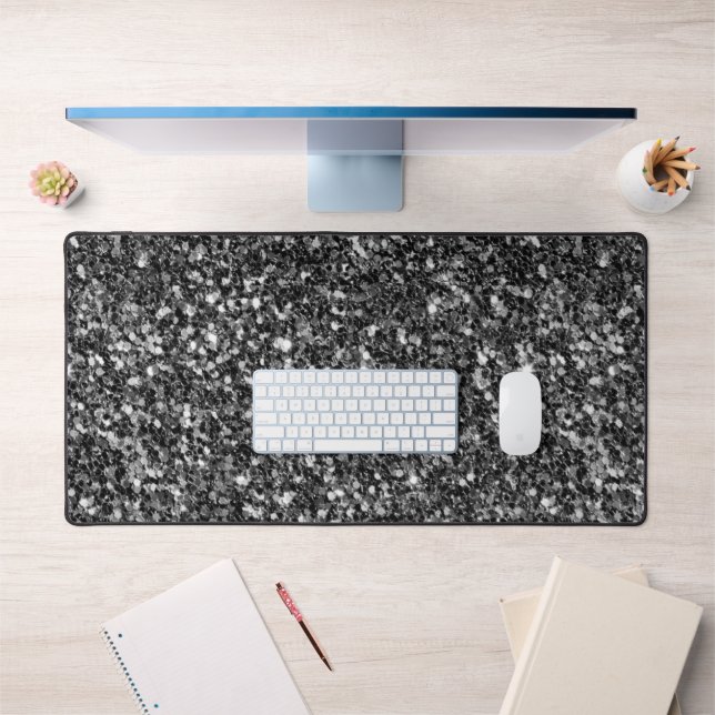 Shiny Black And White Glitter Desk Mat (Office 1)