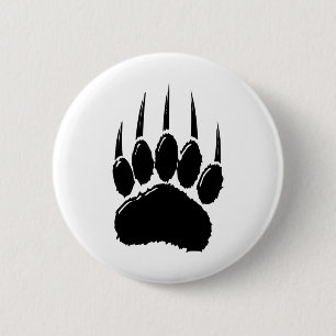 Shiny Black Bear Paw Print 2 Inch Round Button
