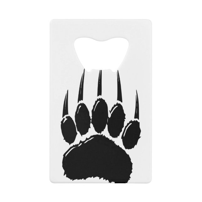 Shiny Black Bear Paw Print Credit Card Bottle Opener (Front)