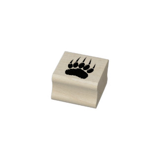 Shiny Black Bear Paw Print Rubber Stamp