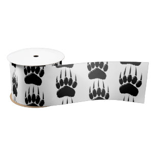 Shiny Black Bear Paw Print Satin Ribbon