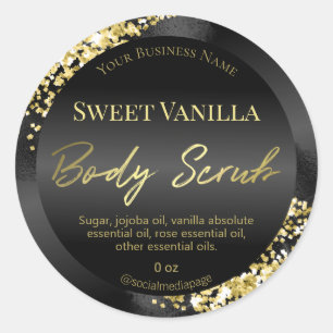 Shiny Black Gold Glitter Body Scrub Labels