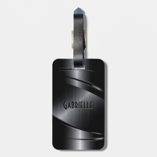 Shiny Black Metallic Brushed Aluminum Look Luggage Tag