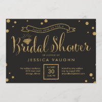 Shiny Bling Bridal Shower Invitation - Black Gold